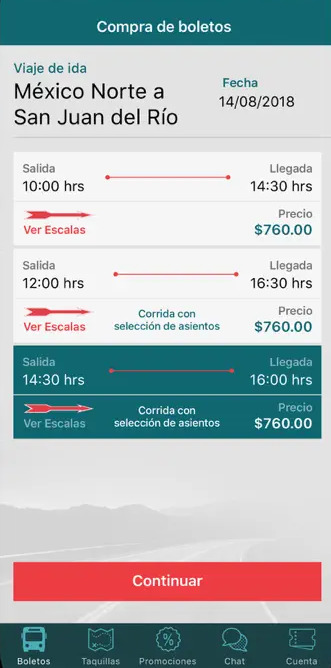Pantalla principal de la aplicación Flecha Roja mostrando opciones de compra