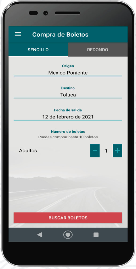 Mockup de la aplicación móvil Flecha Roja